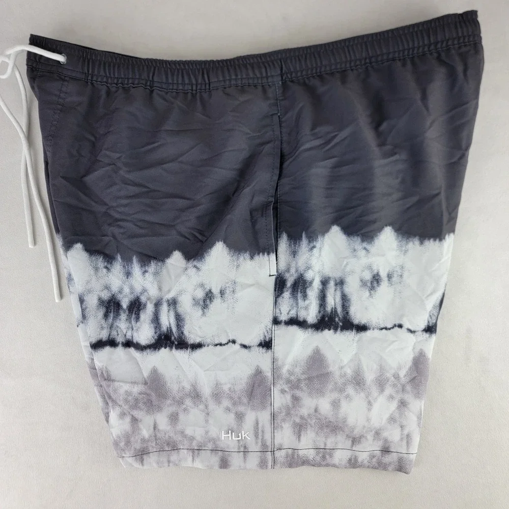Huk Performance Fishing XXL Swim Trunks Tie Dye Gray White Men's Shorts Pool
